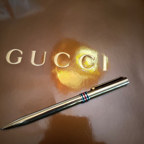 GUCCI sherry line ballpoint pen gold blue collection Italy